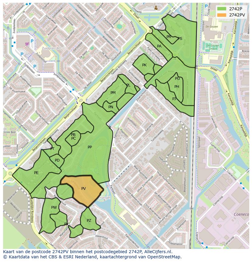 Afbeelding van het postcodegebied 2742 PV op de kaart.