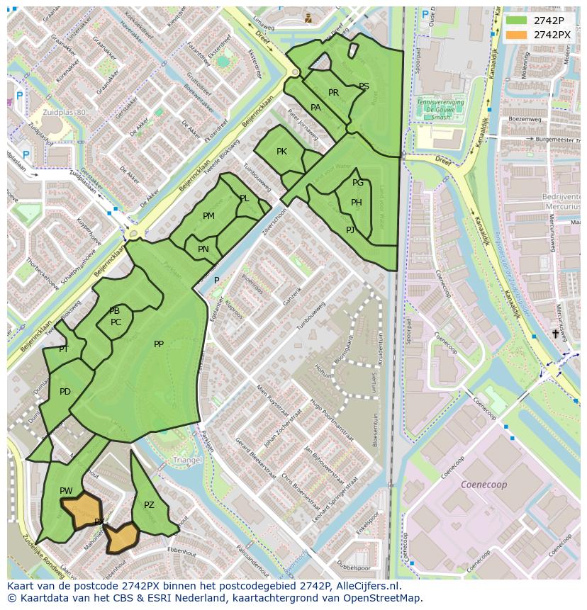 Afbeelding van het postcodegebied 2742 PX op de kaart.