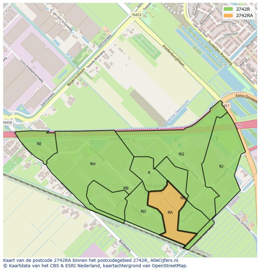 Afbeelding van het postcodegebied 2742 RA op de kaart.