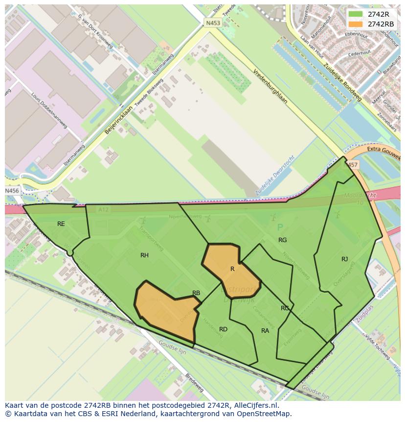 Afbeelding van het postcodegebied 2742 RB op de kaart.