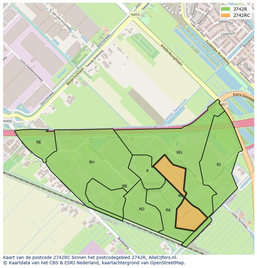 Afbeelding van het postcodegebied 2742 RC op de kaart.