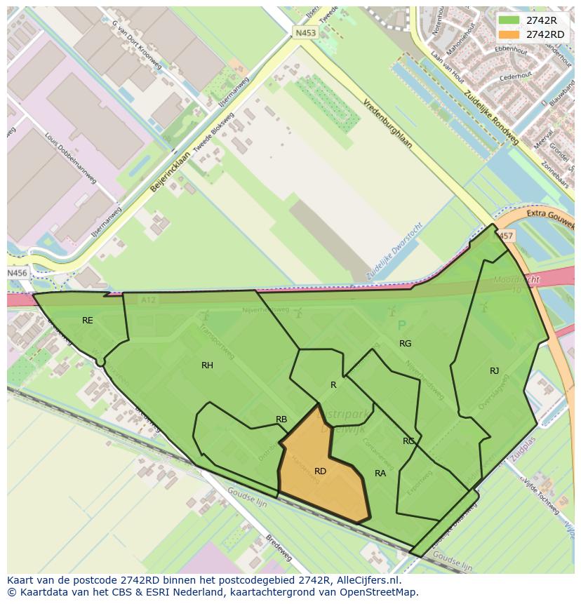 Afbeelding van het postcodegebied 2742 RD op de kaart.