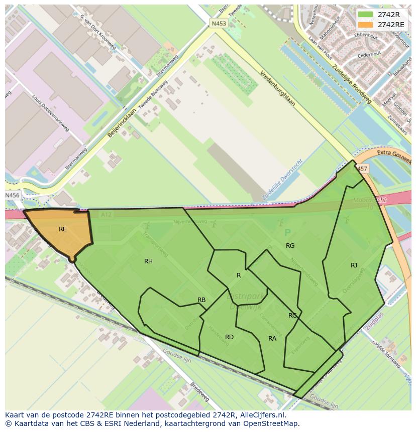 Afbeelding van het postcodegebied 2742 RE op de kaart.
