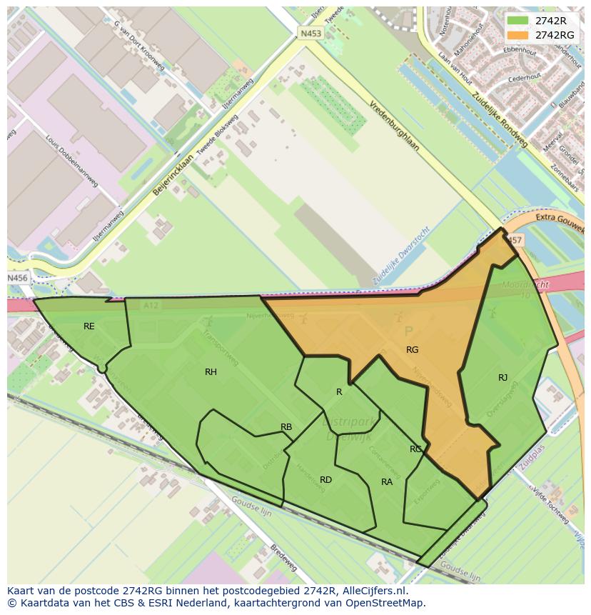 Afbeelding van het postcodegebied 2742 RG op de kaart.