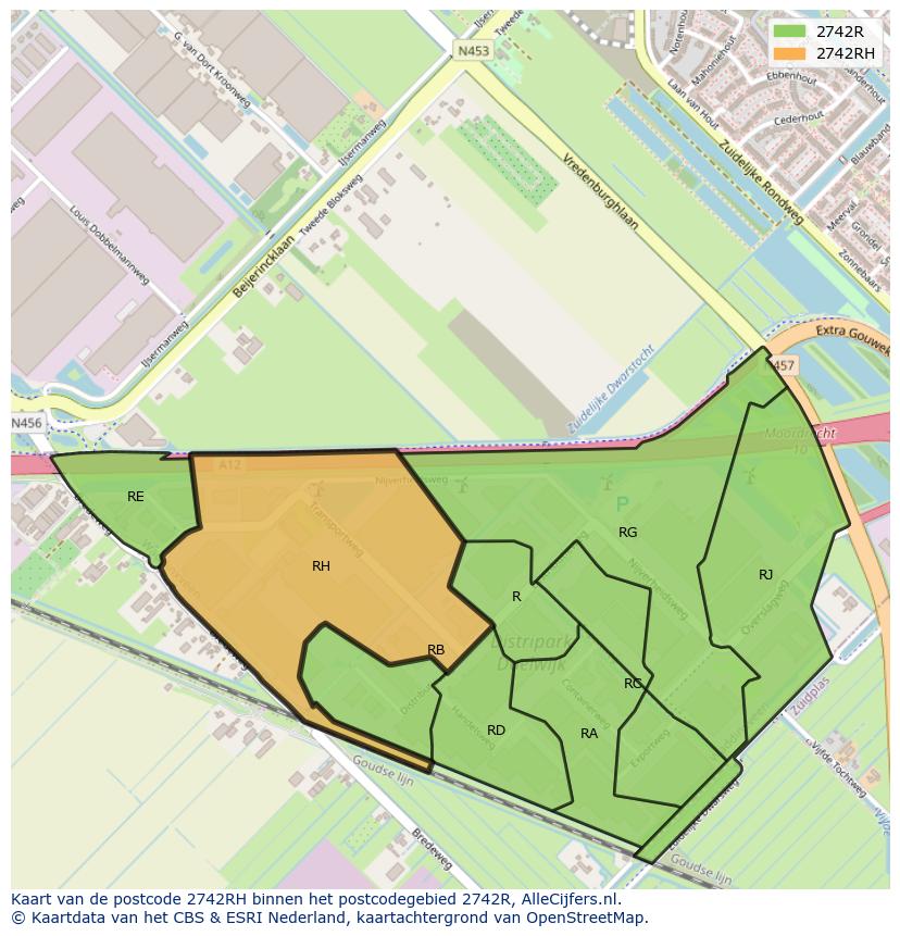 Afbeelding van het postcodegebied 2742 RH op de kaart.