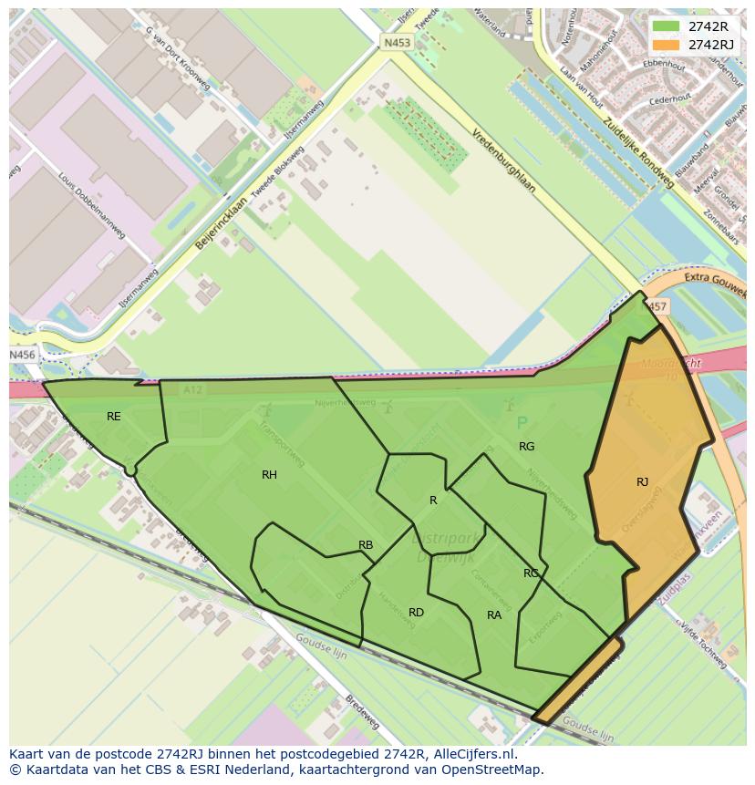 Afbeelding van het postcodegebied 2742 RJ op de kaart.