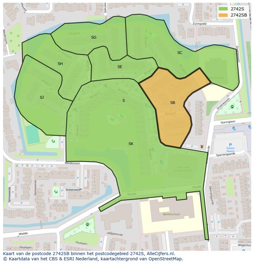 Afbeelding van het postcodegebied 2742 SB op de kaart.
