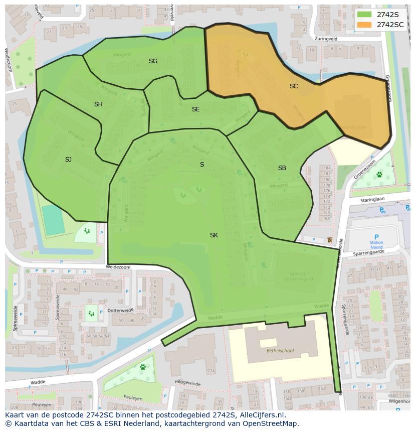 Afbeelding van het postcodegebied 2742 SC op de kaart.
