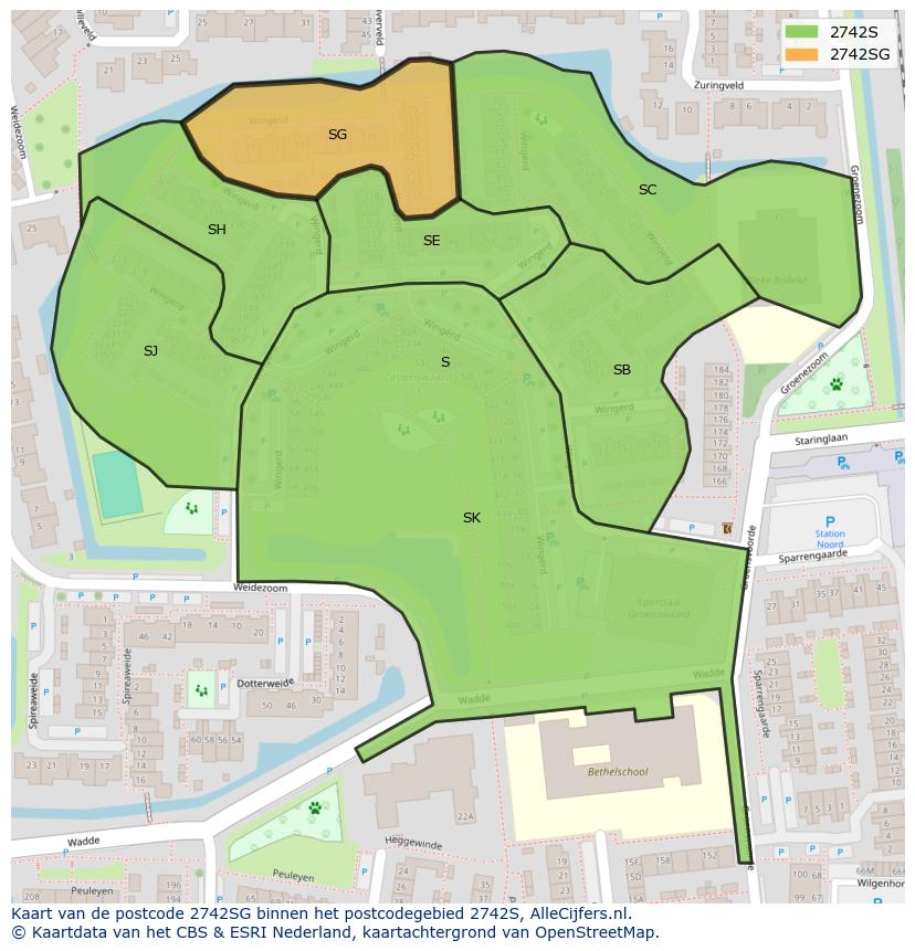 Afbeelding van het postcodegebied 2742 SG op de kaart.