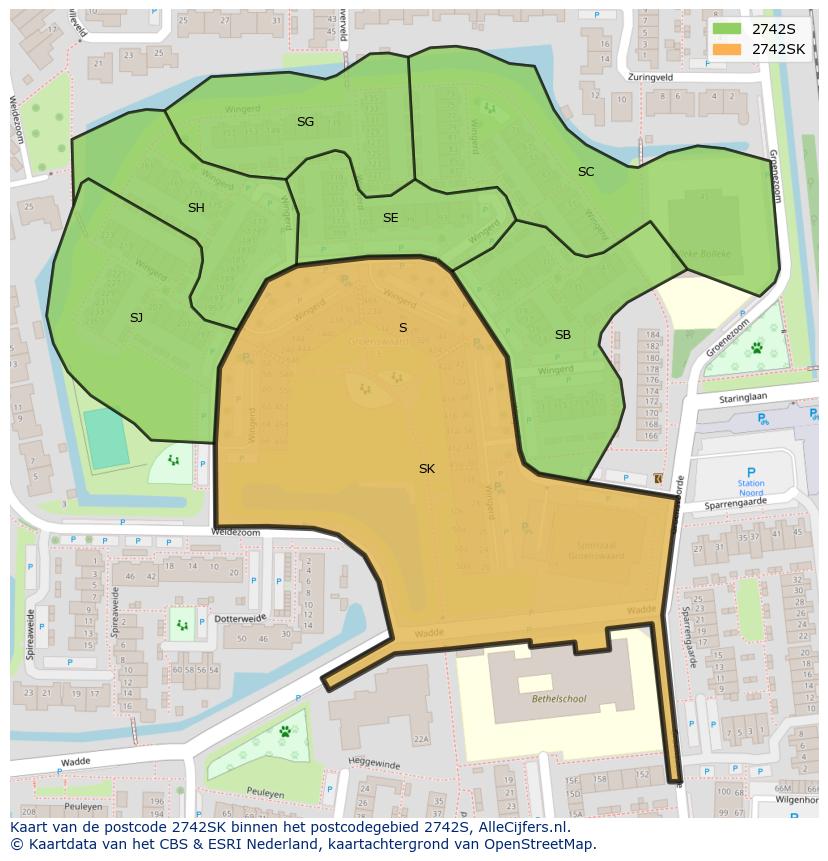 Afbeelding van het postcodegebied 2742 SK op de kaart.