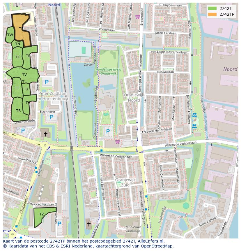 Afbeelding van het postcodegebied 2742 TP op de kaart.