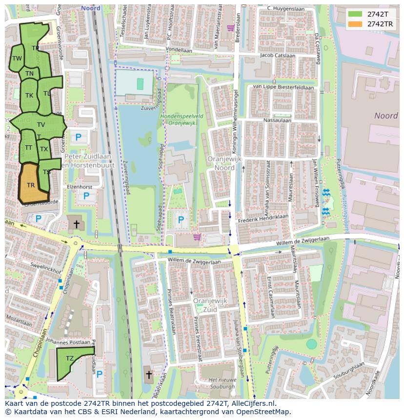 Afbeelding van het postcodegebied 2742 TR op de kaart.