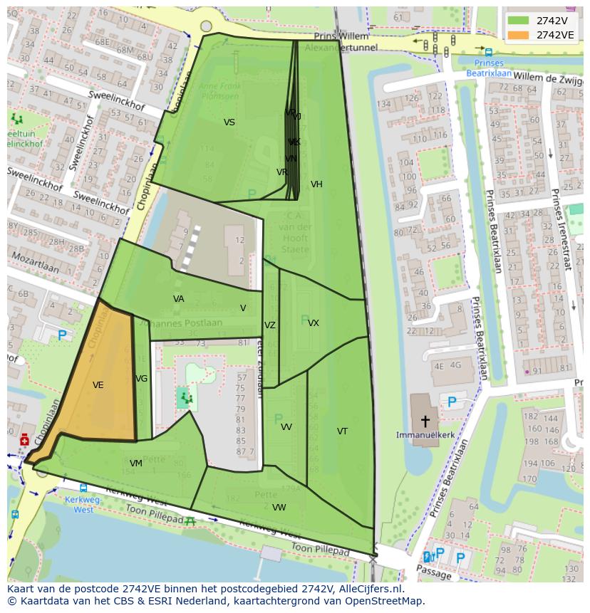 Afbeelding van het postcodegebied 2742 VE op de kaart.
