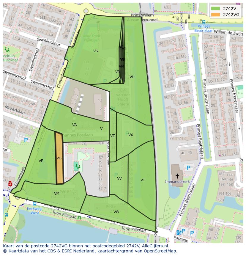 Afbeelding van het postcodegebied 2742 VG op de kaart.