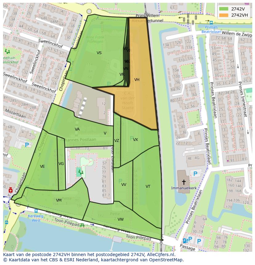 Afbeelding van het postcodegebied 2742 VH op de kaart.