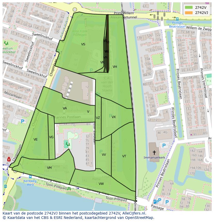 Afbeelding van het postcodegebied 2742 VJ op de kaart.
