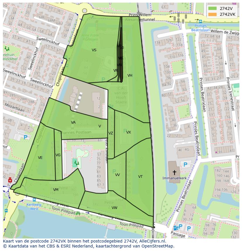Afbeelding van het postcodegebied 2742 VK op de kaart.