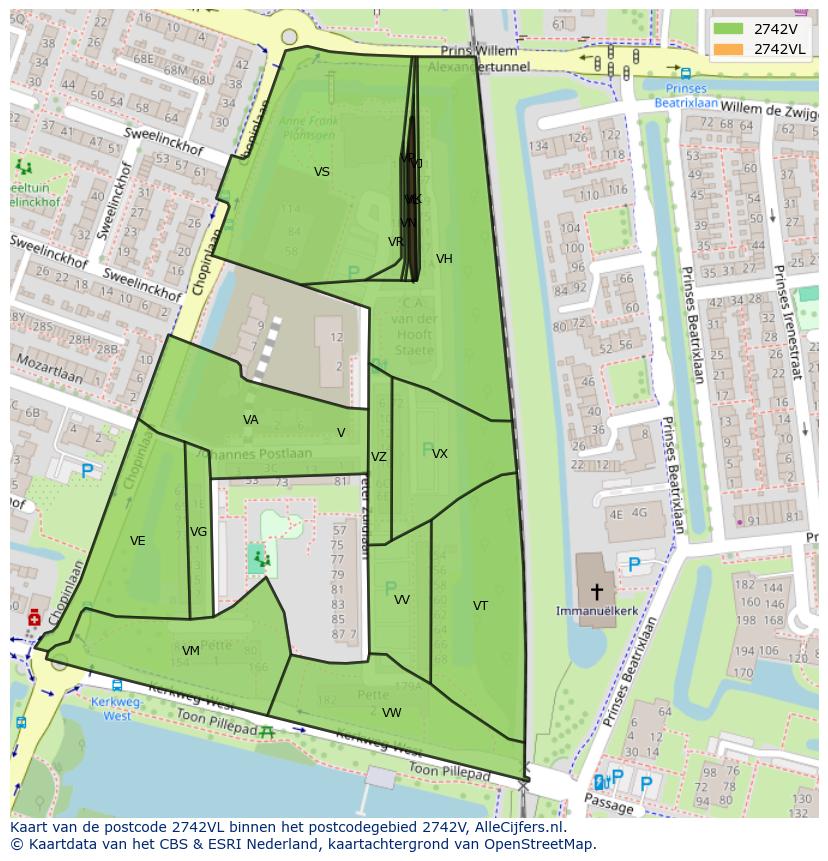 Afbeelding van het postcodegebied 2742 VL op de kaart.