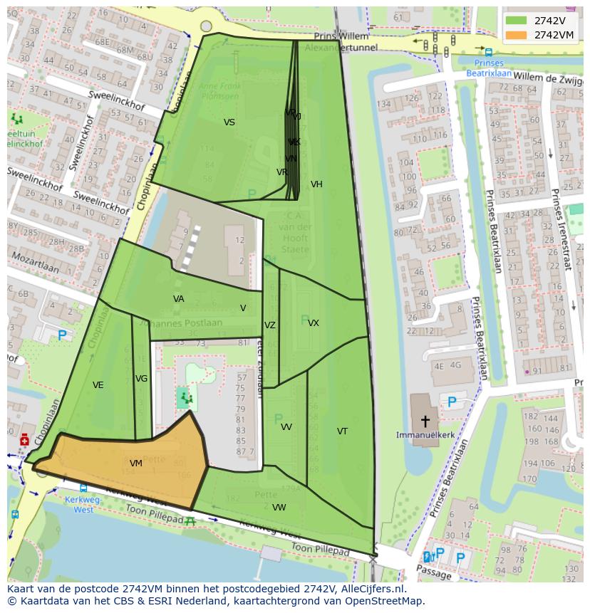 Afbeelding van het postcodegebied 2742 VM op de kaart.