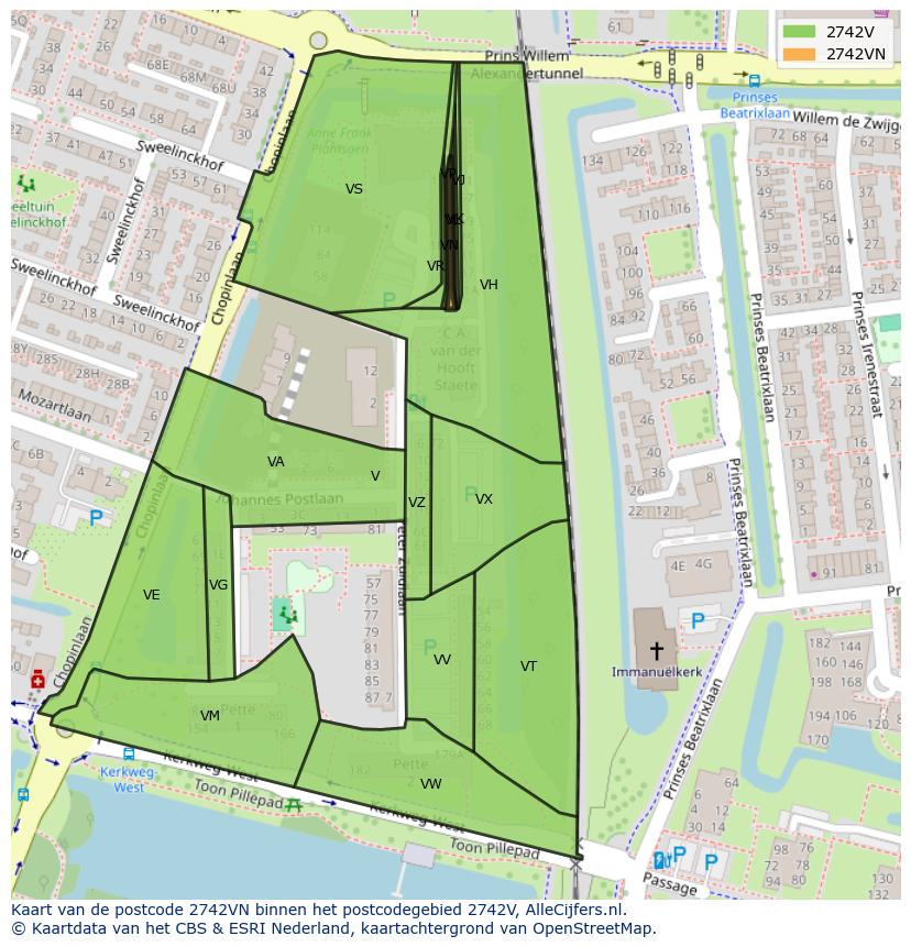 Afbeelding van het postcodegebied 2742 VN op de kaart.
