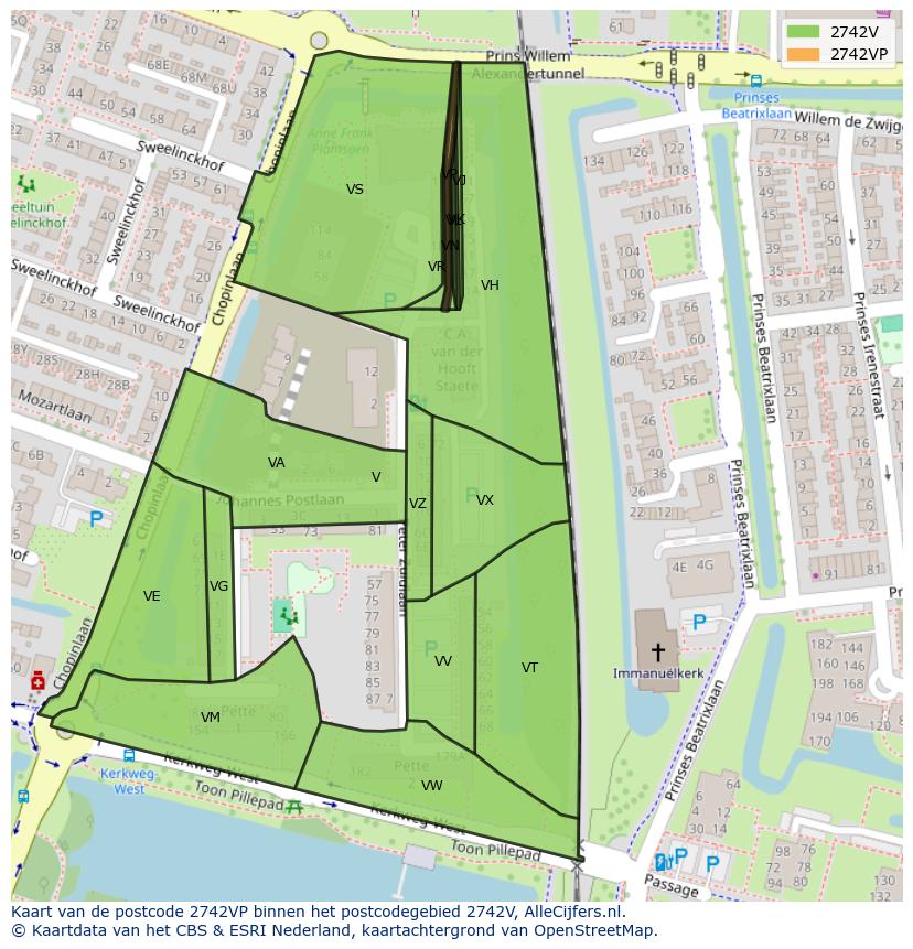 Afbeelding van het postcodegebied 2742 VP op de kaart.