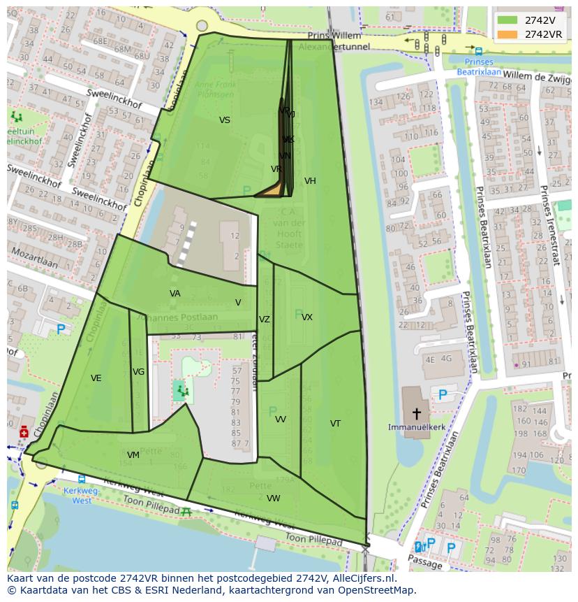 Afbeelding van het postcodegebied 2742 VR op de kaart.