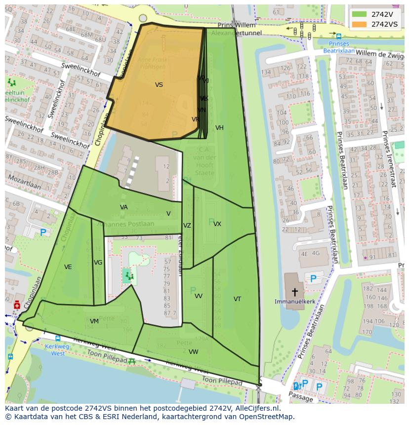 Afbeelding van het postcodegebied 2742 VS op de kaart.