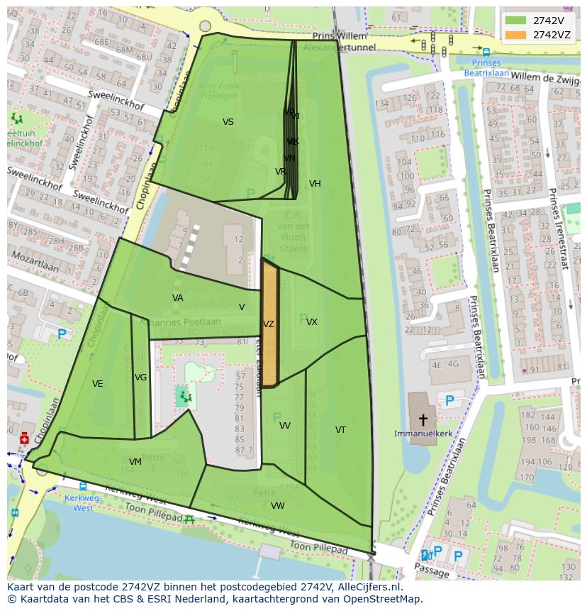 Afbeelding van het postcodegebied 2742 VZ op de kaart.