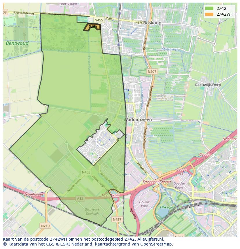 Afbeelding van het postcodegebied 2742 WH op de kaart.