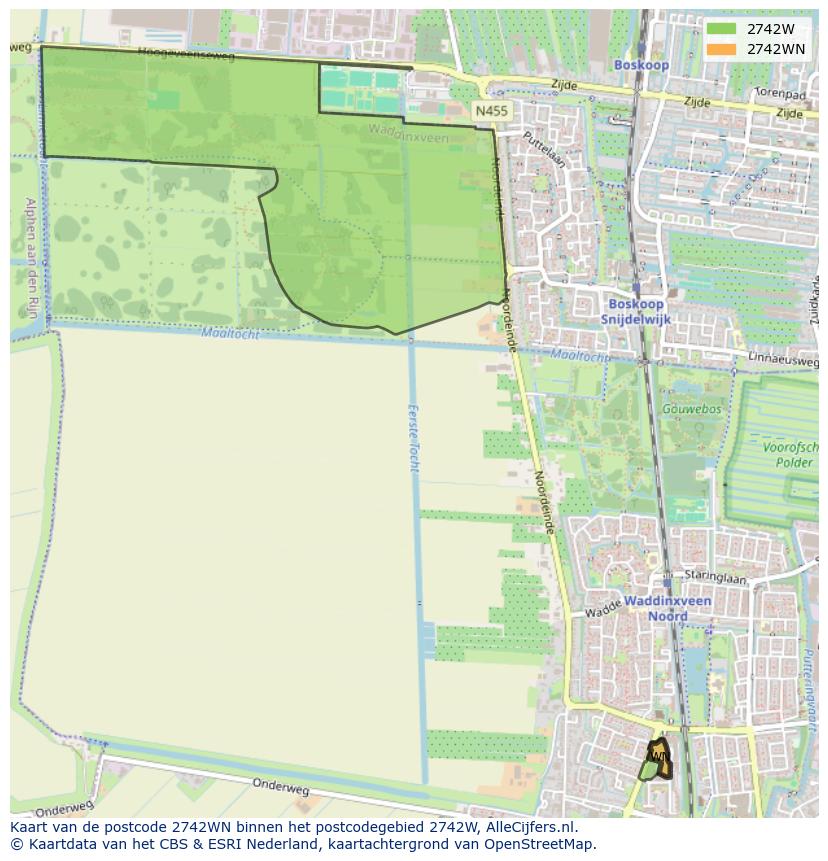 Afbeelding van het postcodegebied 2742 WN op de kaart.