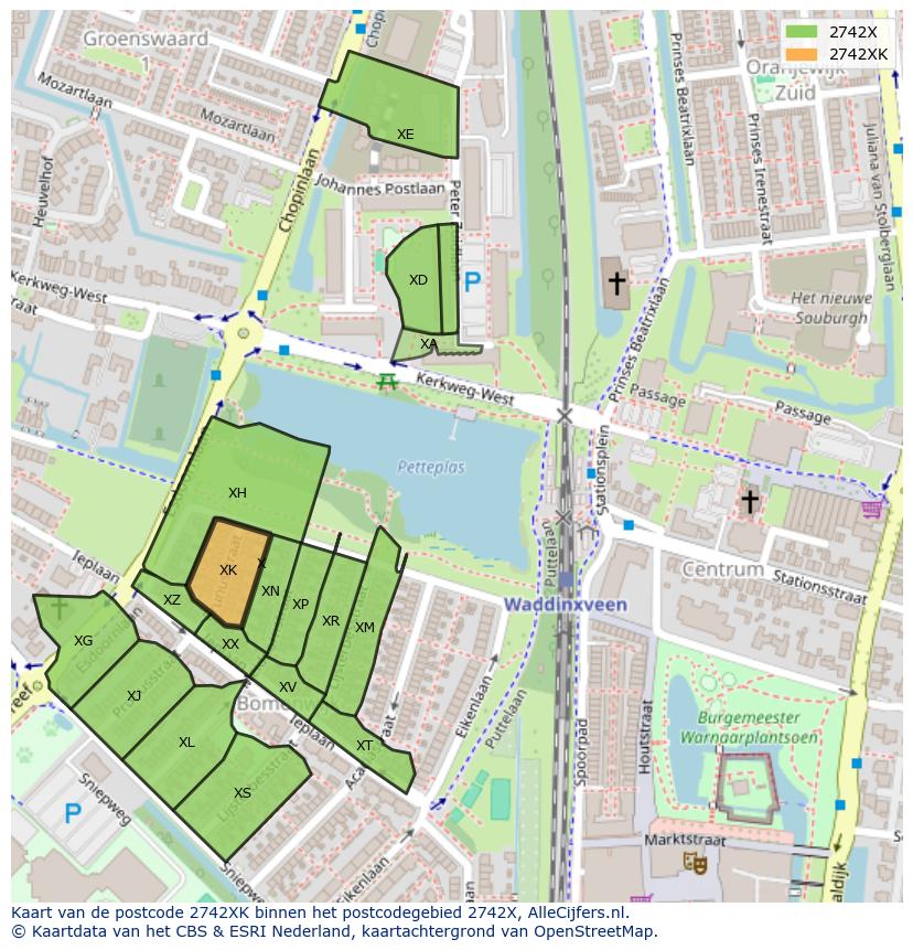 Afbeelding van het postcodegebied 2742 XK op de kaart.