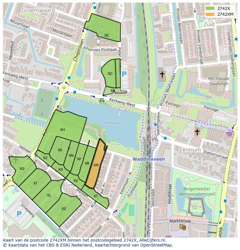 Afbeelding van het postcodegebied 2742 XM op de kaart.