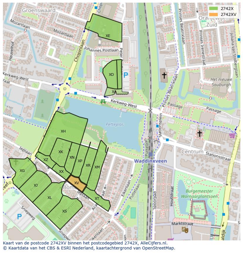 Afbeelding van het postcodegebied 2742 XV op de kaart.