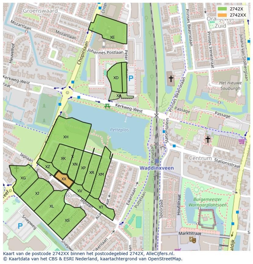 Afbeelding van het postcodegebied 2742 XX op de kaart.