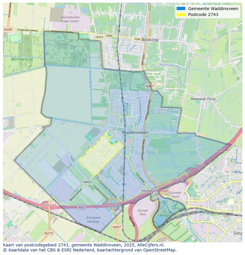 Afbeelding van het postcodegebied 2743 op de kaart.