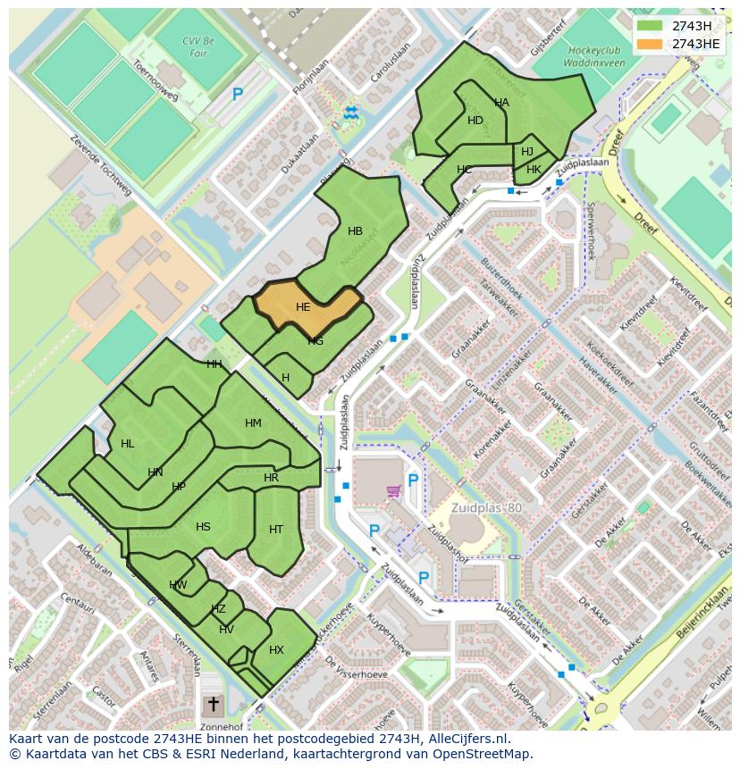 Afbeelding van het postcodegebied 2743 HE op de kaart.