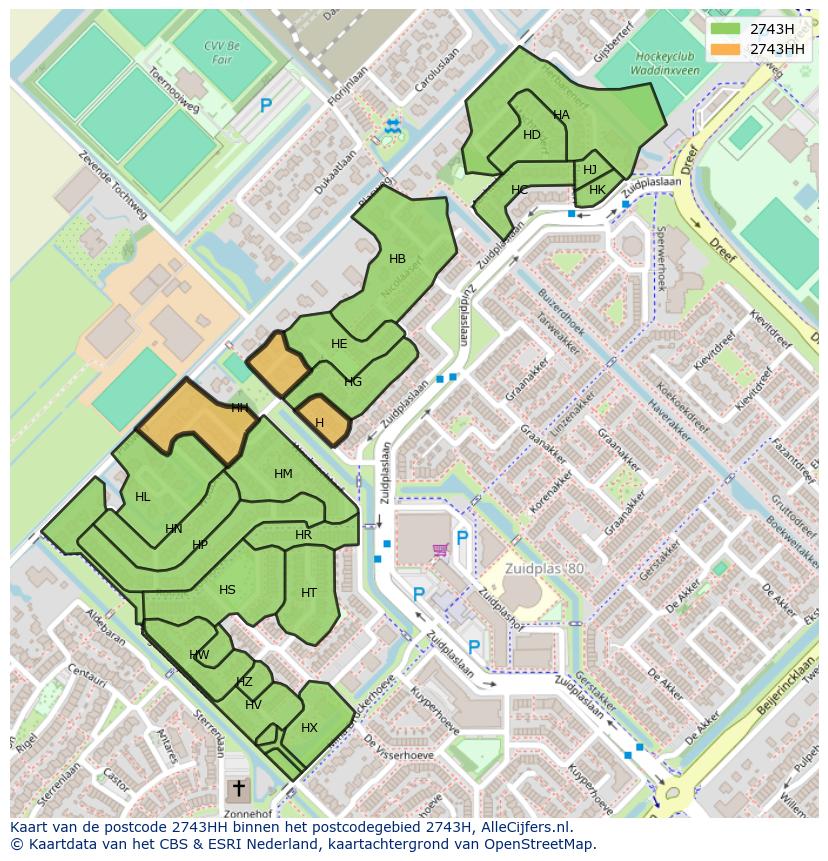 Afbeelding van het postcodegebied 2743 HH op de kaart.