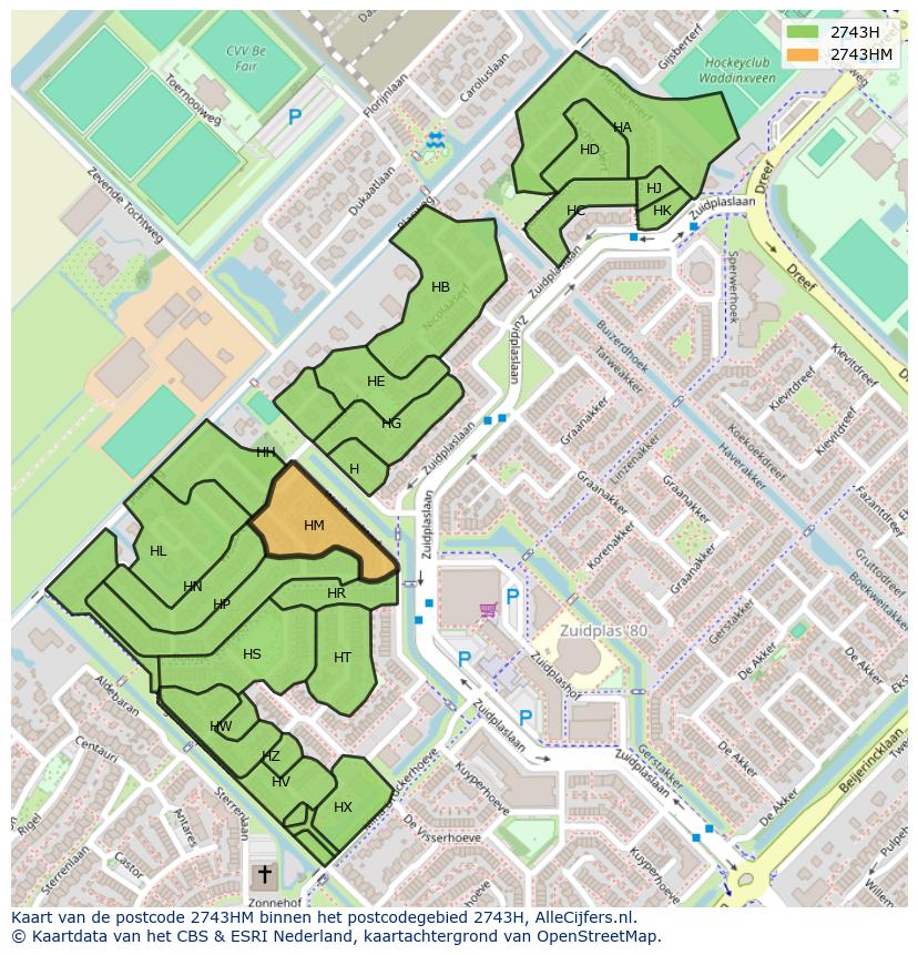 Afbeelding van het postcodegebied 2743 HM op de kaart.