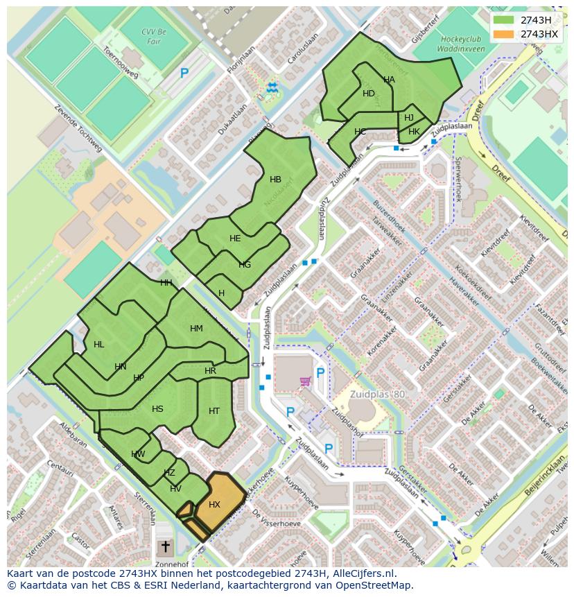 Afbeelding van het postcodegebied 2743 HX op de kaart.