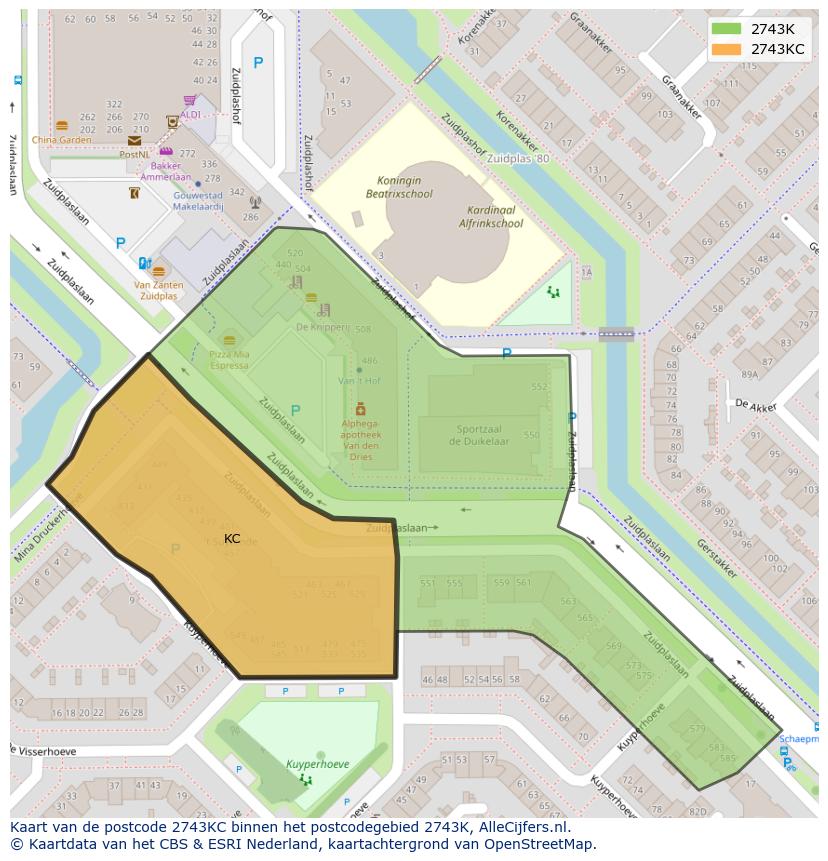 Afbeelding van het postcodegebied 2743 KC op de kaart.