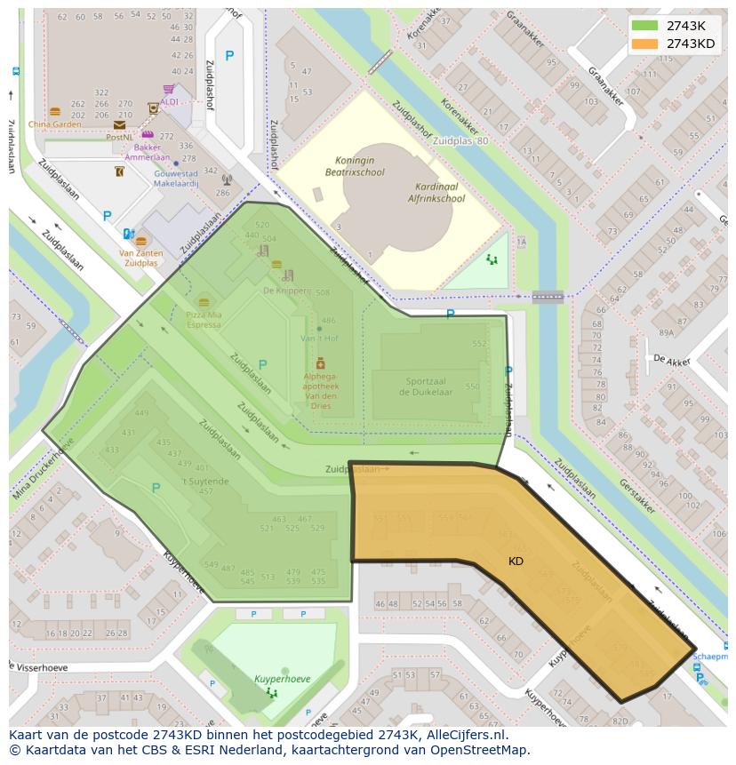 Afbeelding van het postcodegebied 2743 KD op de kaart.