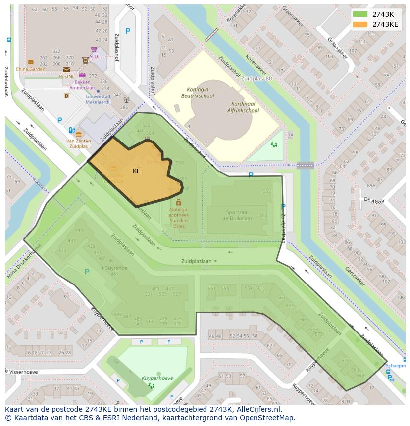 Afbeelding van het postcodegebied 2743 KE op de kaart.
