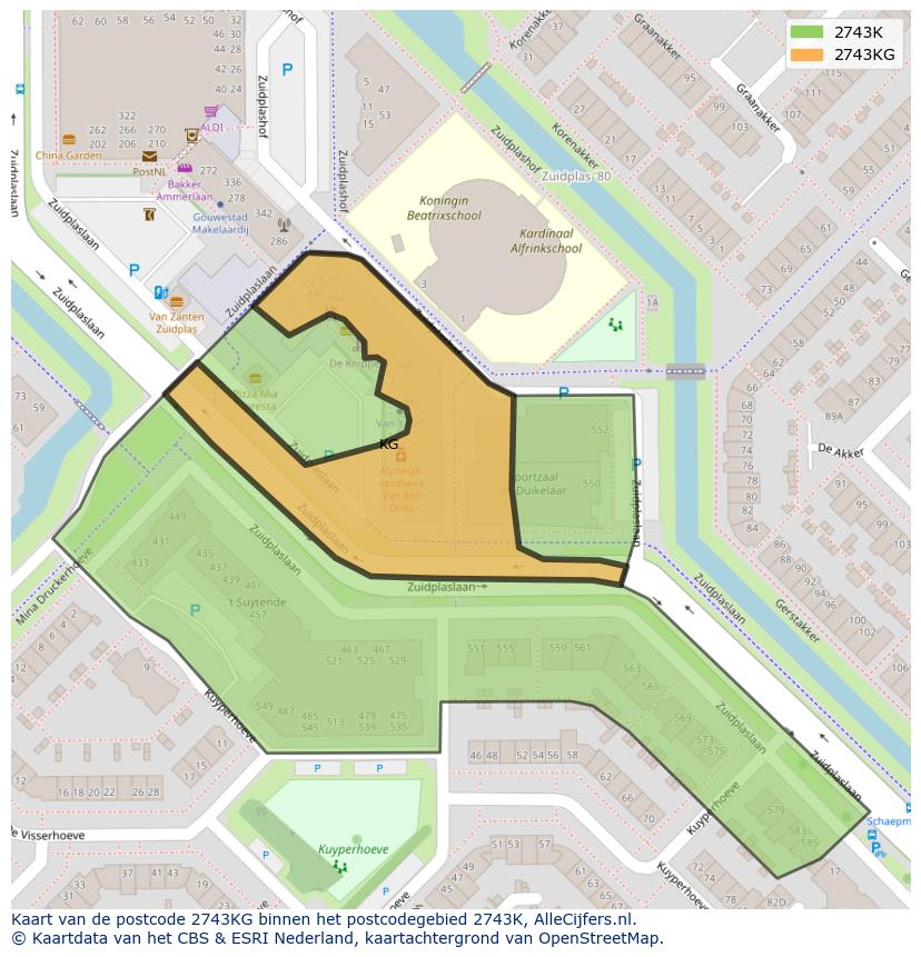 Afbeelding van het postcodegebied 2743 KG op de kaart.