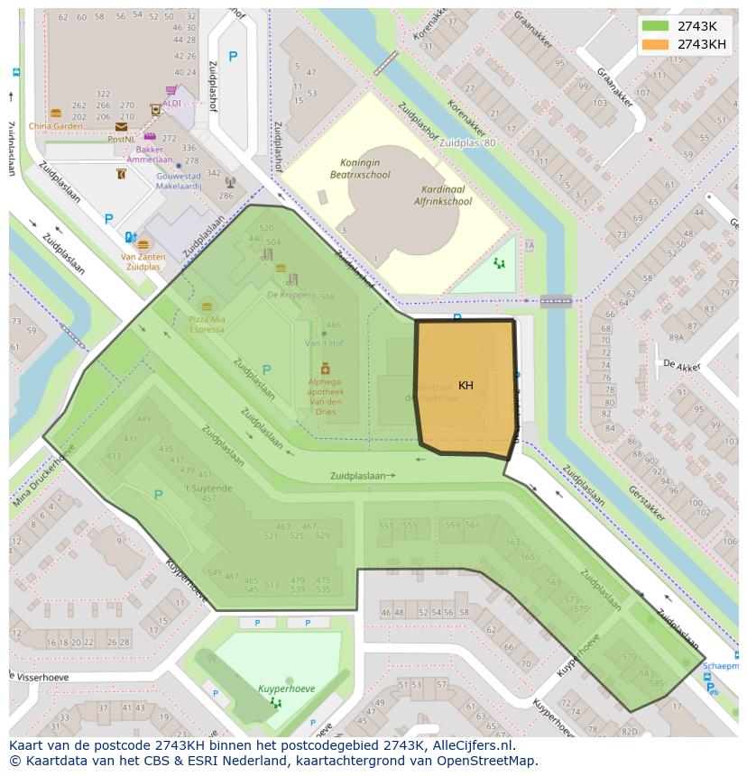 Afbeelding van het postcodegebied 2743 KH op de kaart.