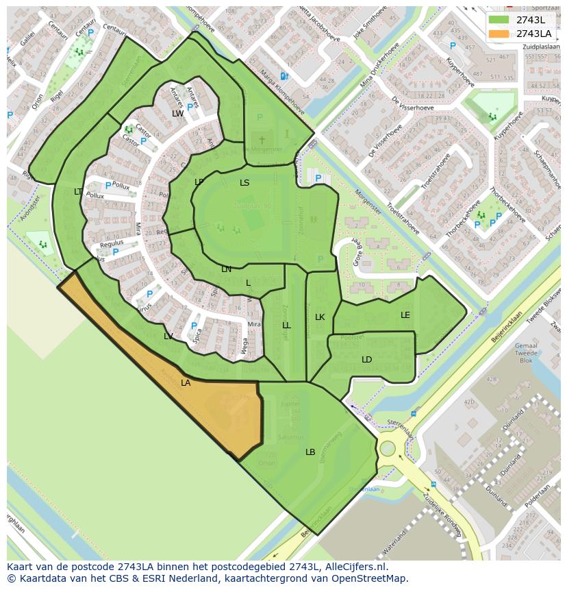 Afbeelding van het postcodegebied 2743 LA op de kaart.