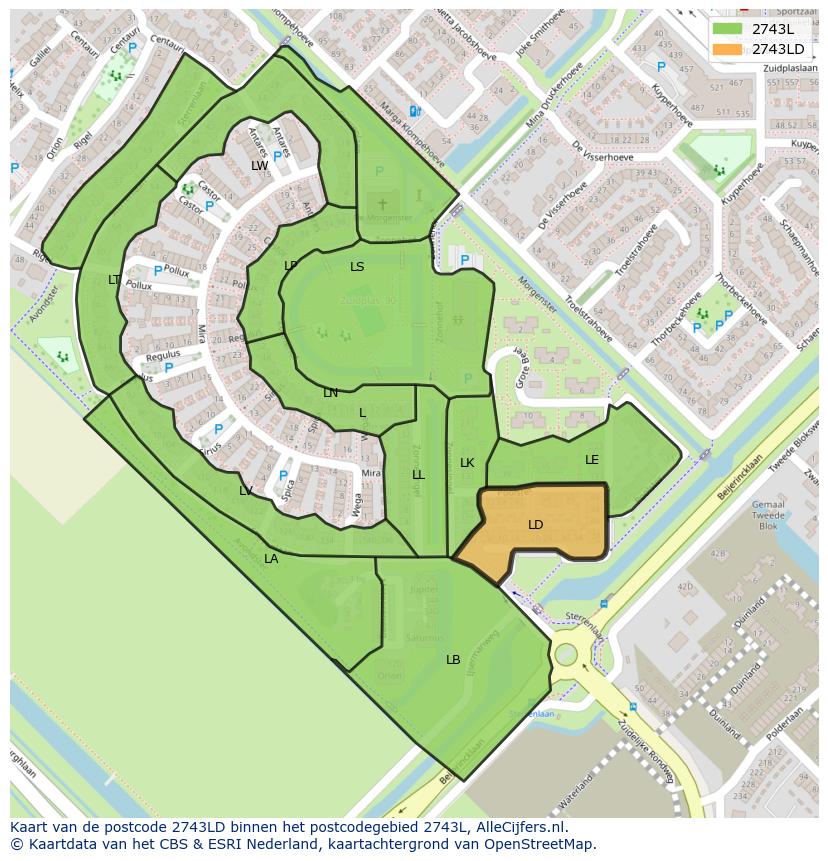 Afbeelding van het postcodegebied 2743 LD op de kaart.