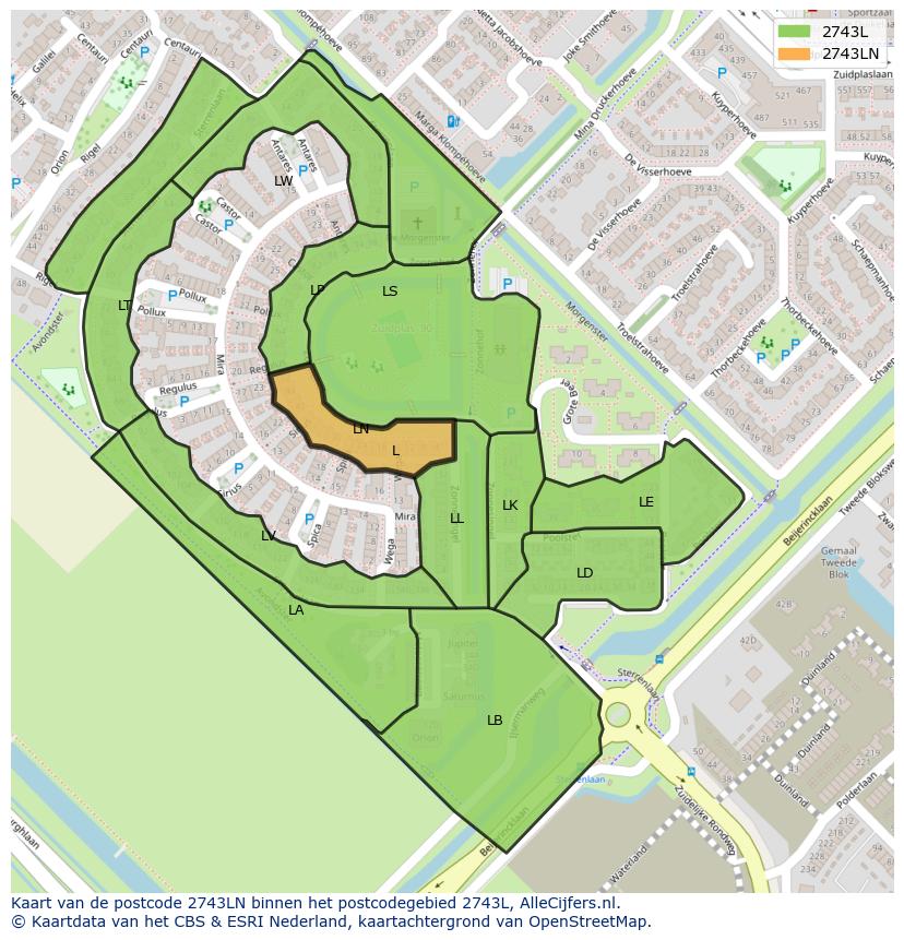 Afbeelding van het postcodegebied 2743 LN op de kaart.