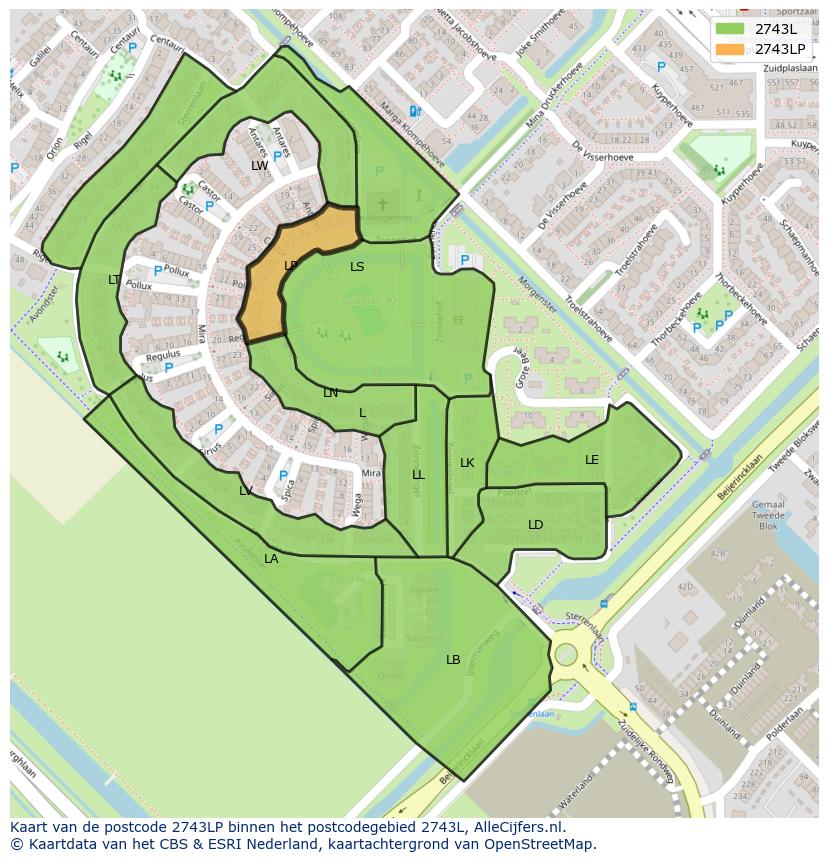 Afbeelding van het postcodegebied 2743 LP op de kaart.