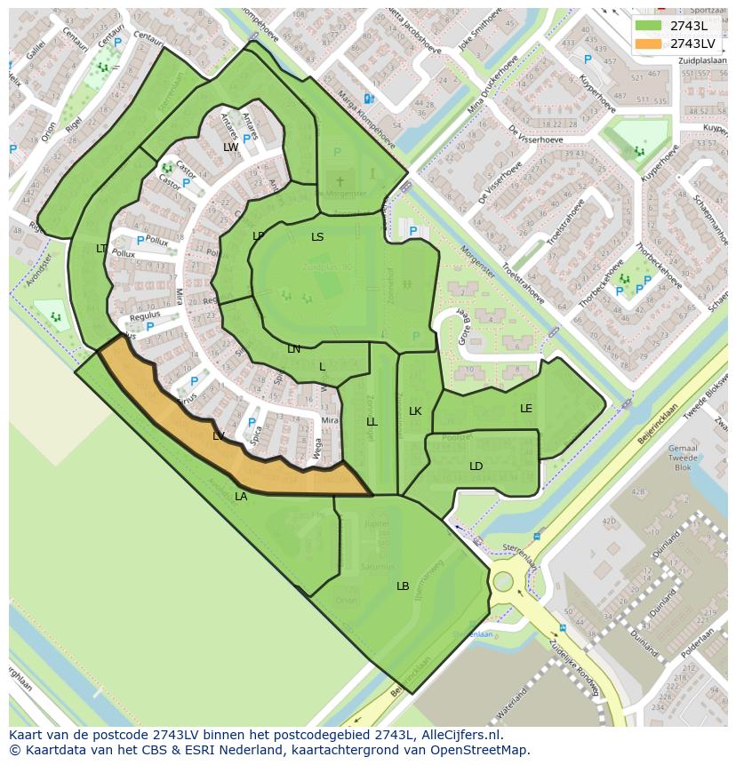 Afbeelding van het postcodegebied 2743 LV op de kaart.