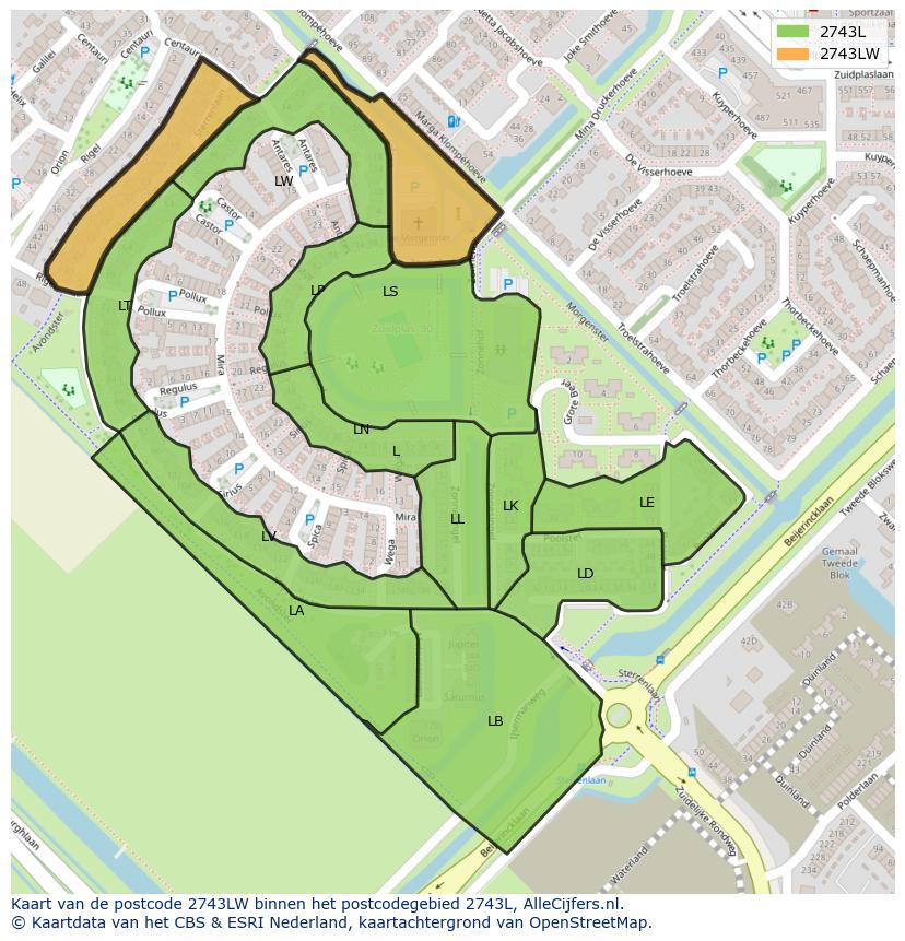 Afbeelding van het postcodegebied 2743 LW op de kaart.